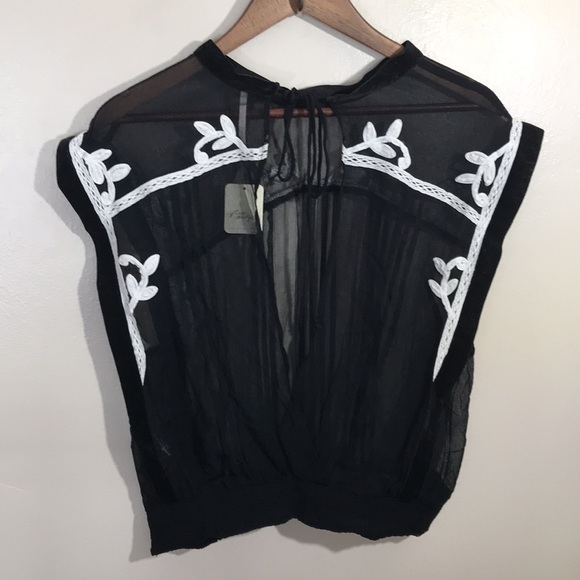 NEW Free People Black and White Sheer Women's Top - Picture 5 of 9